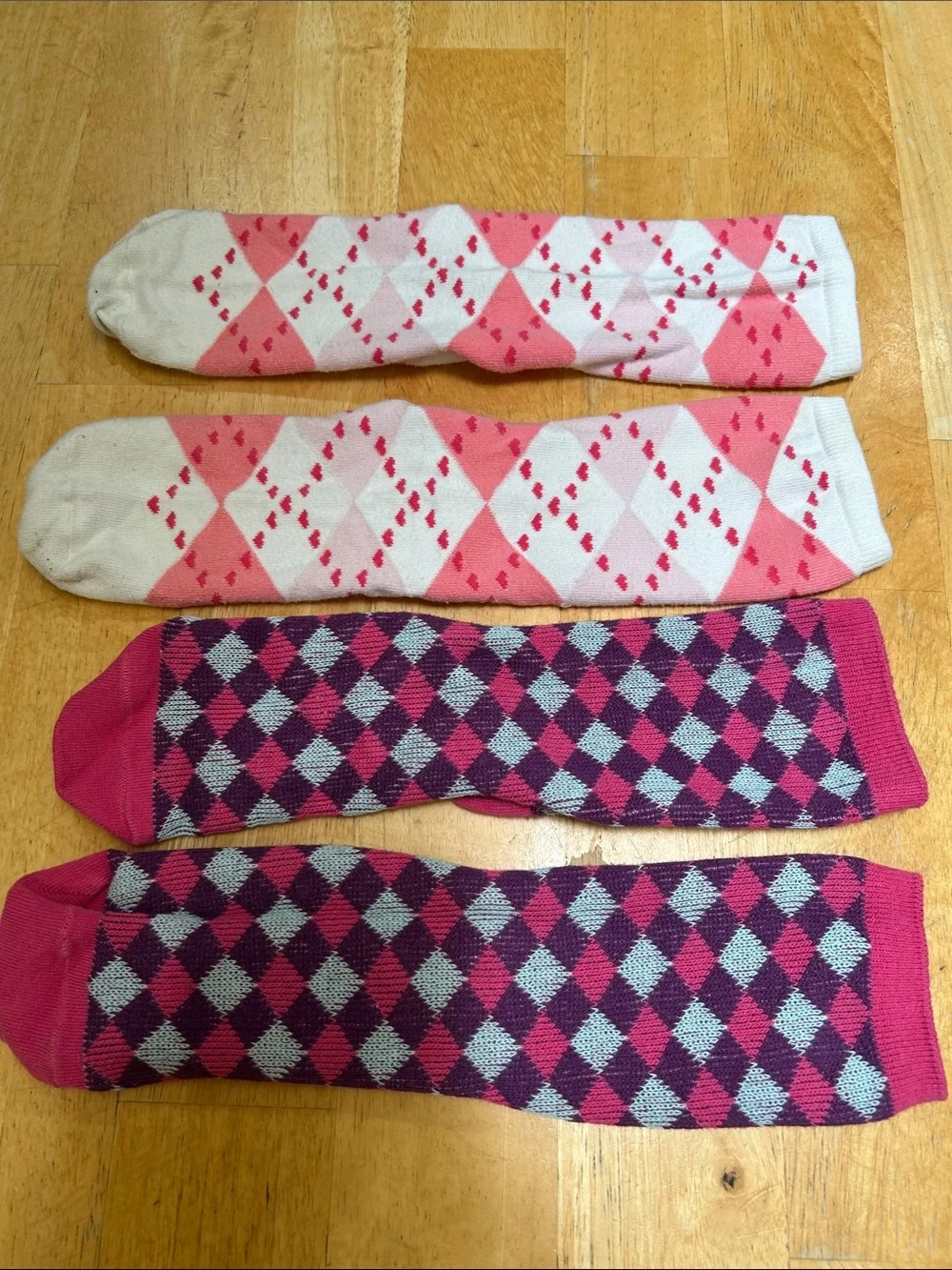 Richer Poorer Argyle Crew Socks - Pink, White & Purple (2 Pair)